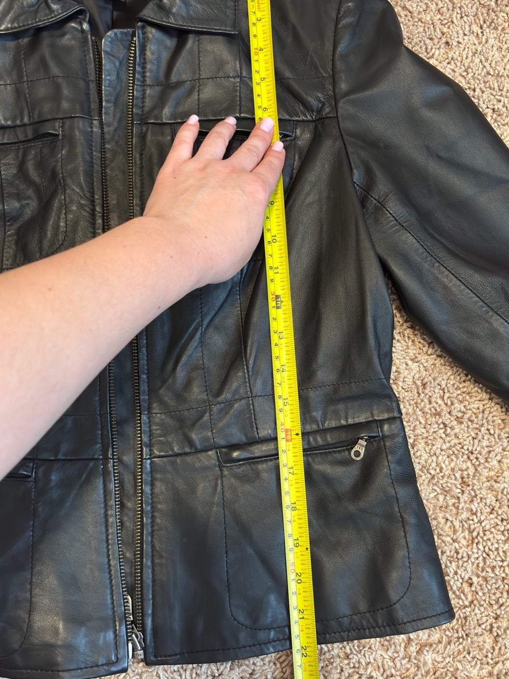 Alfani Black Leather Jacket with Zippered Pockets - Picture 7 of 12